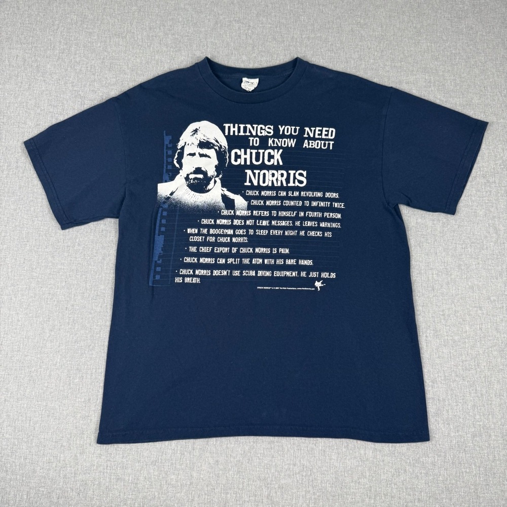 Gildan Chuck Norris Facts Navy Blue Graphic T-Shirt Large Funny Martial Arts Tee